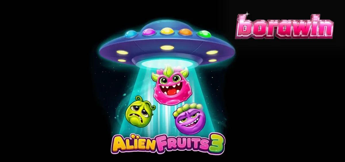 Interface vibrante e colorida do slot Alien Fruits 3 com grade 8x8